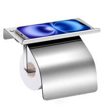 Toilet Paper Holder with Shelf Matte Black 304 Stainless Steel Wall Mount Dual Install for Bathroom