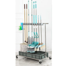 Stainless Steel Wall Mounted Mop and Broom Organizer, Heavy Duty Space Saving Holder for Home Garage