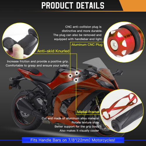 Universal 7/8'' Twill Handlebar Motorcycle Grip Set – Black, Red, Gold, Silver 2