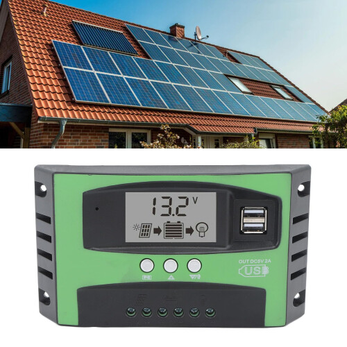 100A Solar Charge Controller 12V 24V, Dual USB, LCD Display,  Efficiency Solar Panel Regulator 1