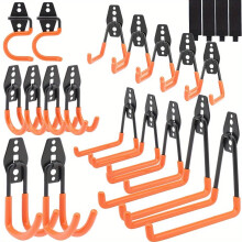 Garage Storage Hooks Set with Double Heavy Duty Wall Mount Tool Organizer and Mop Holders, Orange