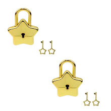 Mini Gold Star Padlock Set with Star Key for Jewelry Box Purse Luggage Cabinet – 2 Pack