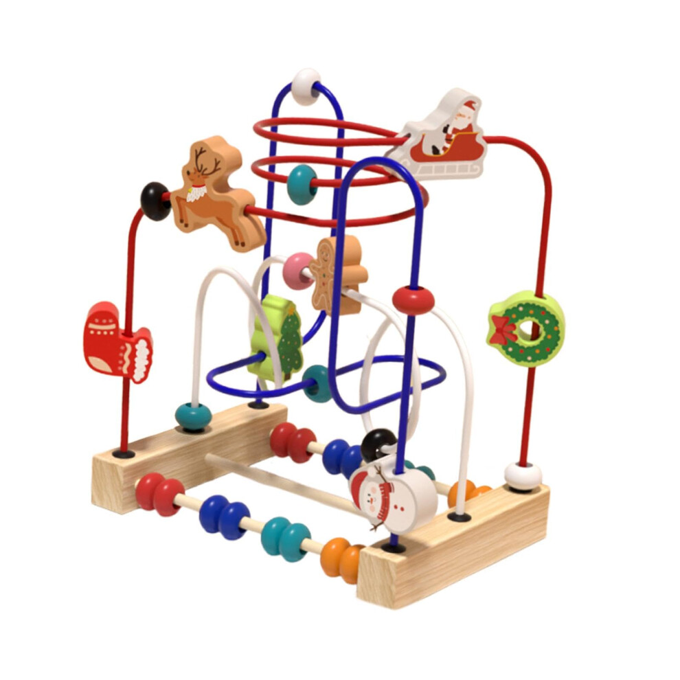 Wooden Bead Maze Baby Activity Cube Toy for Toddlers Christmas Theme Motor Skills Learning