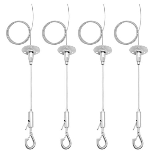 4 Pack 6ft Ceiling Sign Hanger Wire Kit, 2m Adjustable Suspension Hanging Cable Wire with Hook Wall Mount Cable
