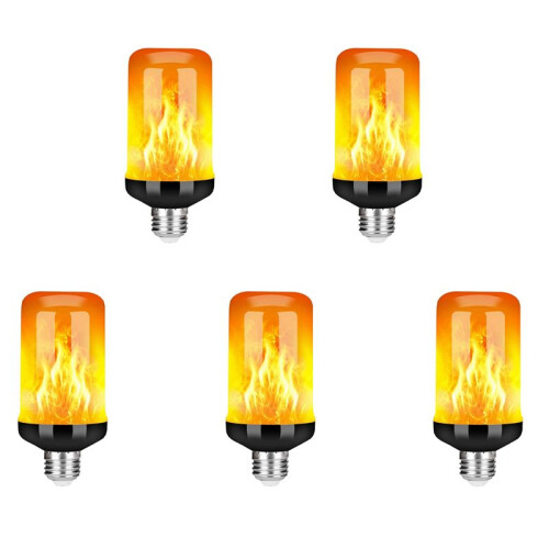 5X LED Flame Effect Light Bulb E27,Decorative Flickering Realistic Fire Lights Bulb,Festival Decoration Lamp,Black-B