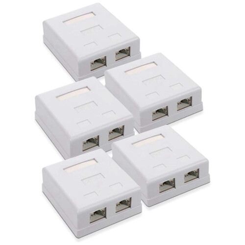10X RJ45 Network Socket - Shielded Surface Mounted Double Wall Socket with CAT6A Ethernet LAN Cable Port 1