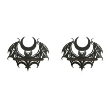2X Black Wooden Wall Shelf Gothic Bat Moon Profiling Hollow Pattern Floating Shelf Crystal Holder Goth Witch Room Decor