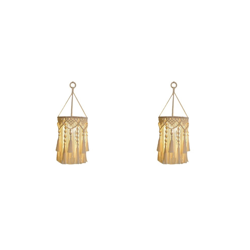 Semoic 2X Boho Lamp Shade,Boho Hanging Lamp Handmade Macrame Lamp Shade Plug In Pendant Light,Bohemian Hanging Lights