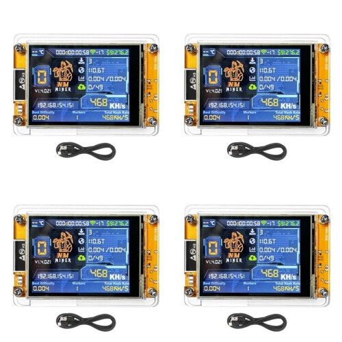 4X NMIner NerdMiner V2 468KH/S Hashrate BTC Solo Lottery Miner ESP32 2.8 Polegadas  Display Bitcoin Crypto Lottery Miner