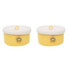 2 Pcs Small Cotton Rope Basket with Lid Round Woven Baskets Decorative Storage Baskets for Organizing