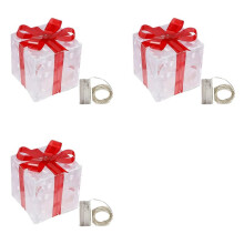 3X Christmas Glowing Gifts Box Decoration Ornament with Bow Lighting Box Outdoor Light Lighting Xmas 2024 B