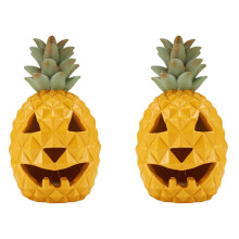 2X Pineapple Lantern - Yellow Light Halloween Pineapple Lantern Decoration Resin Pineapple Lantern with Inner Light