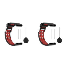 2X Soft Silicone Watch Band Replacement Watch Strap WristBand for Polar V800 Bracelet with Tool Black + Red