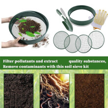 Soil Sieve Sifter Set with Shovel Gloves, Garden Sieve Set with 4 Interchangeable Mesh 3,6,9,12mm, Dirt Sifter