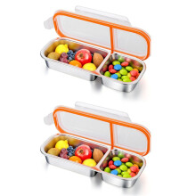 2X Reusable Snack Containers with Lids, Stainless Steel Double/2 Compartment Snack Box Container