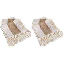 2X Table Cloth, Cotton and Linen Splicing with Knotted Tassels, Table Flag, Holiday Wedding Decoration, Table Cloth