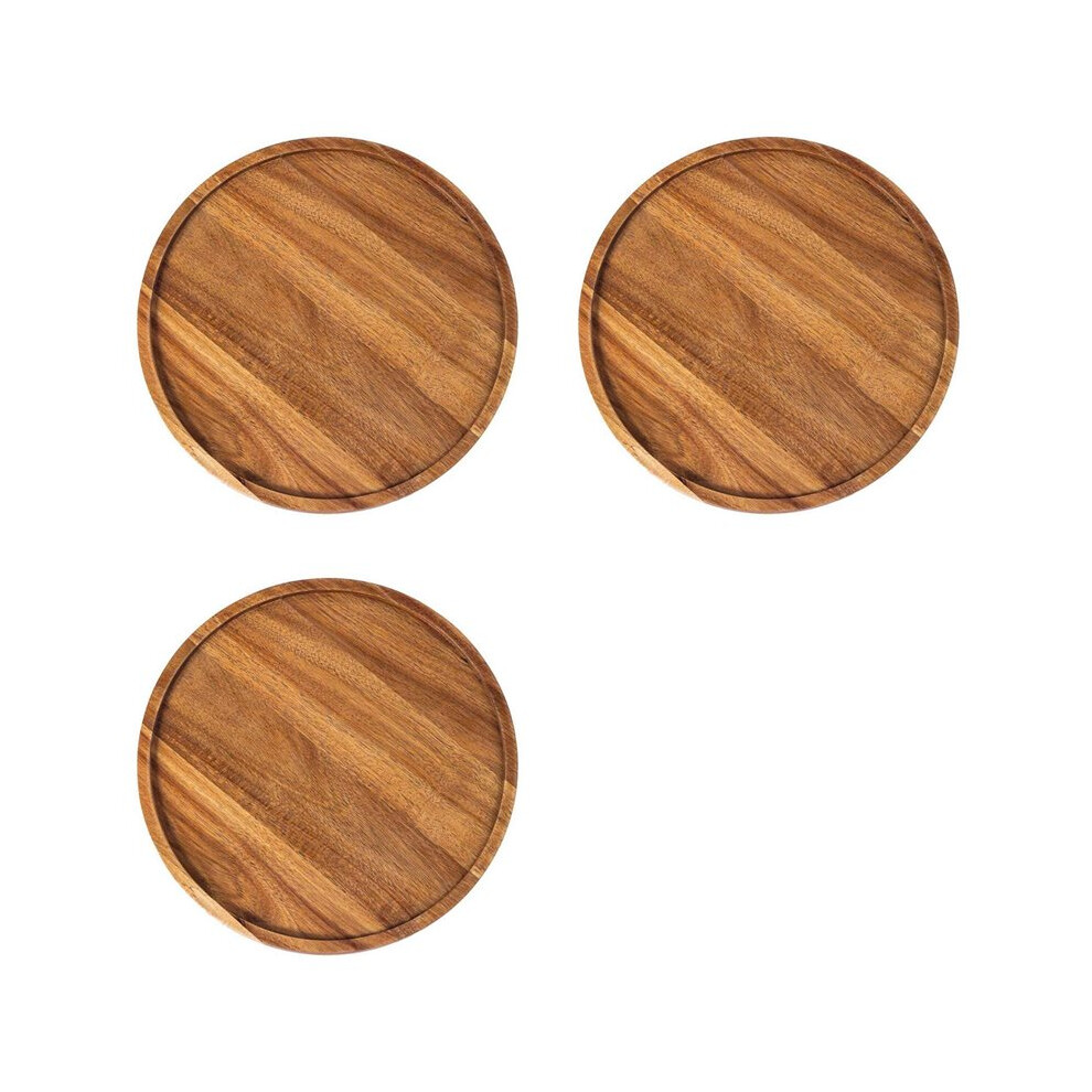 3X Round Wood Tray,Wooden Serving Tray,Serving Platter,Appetizer Charcuterie Board,For Kitchen/Countertop A Brecantia