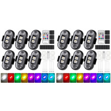 12 Lumières LED Sans Fil pour Voiture avec Télécommande, Lumières Stroboscopiques LED Sans Fil 8 Couleurs pour Voiture, Moto, Drone, Vélo
