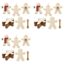 150PCS Unfinished Wood Gingerbread Ornaments Cutouts Blank Wood Gingerbread Men Hanging Decor with Twine