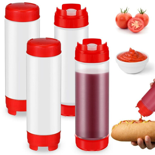 8Pcs Squeeze Bottles Refillable 20 Oz,Inverted Plastic Tip Large Valve Dispenser Condiment Squeeze Bottle 1