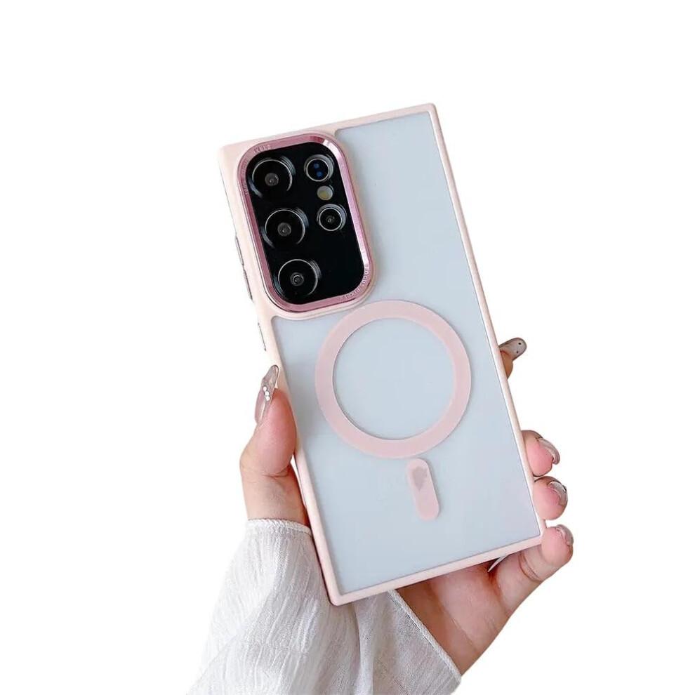 Magsafe Compatible Shockproof Magnetic Case For Samsung Galaxy S23 Ultra, Frosted Matte Pink 9330225987673