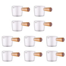 10 PCS Transparente Glass Creamer com Alça de Madeira,  Coffee Milk Creamer Pitcher. 50Ml