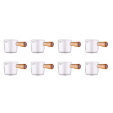 8PCS Transparent Glass Creamer with Wooden Handle, Coffee Milk Creamer Pitcher. 100Ml