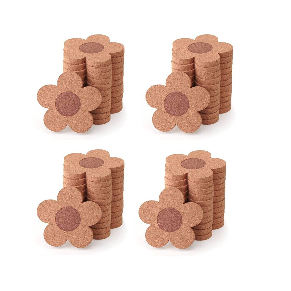 Semoic 48Pcs Cute Coasters For Drinks,Absorbent&Reusable Coaster Set 4Inch Cork Flower Shape Coasters For Coffee,Tea Cup Mat