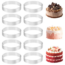 10 Pezzi Anelli per Crostate Circolari con Fori nel Acciaio Inox Torta di Frutta Quiche Torta Mousse Stampo Cucina Stampo da Forno 10 Cm
