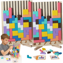Wooden Stacking Puzzle Toy Set Montessori Wooden Blocks for Kids, Educational Brain Teaser Game