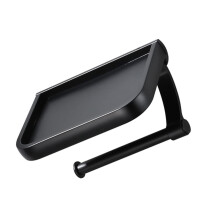 Wall Mounted Toilet Paper Holder with Phone Shelf, Black 2 in 1 SpaceSaving Bathroom Organizer