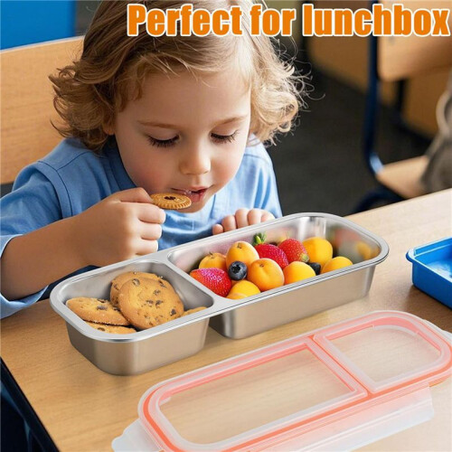 2X Reusable Snack Containers with Lids, Stainless Steel Double/2 Compartment Snack Box Container 2