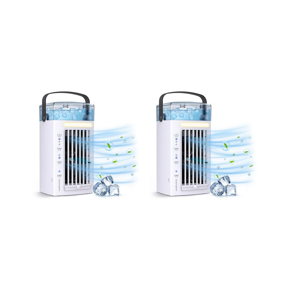 2X Portable Air Conditioner Fan 3 in 1 Desk Air Cooler and Humidifier with 3 Fan Speeds and 7 Colors LED Light