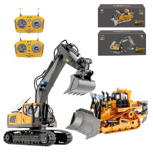 RC Excavator 11Channel Construction Vehicle Set with Lights and Sounds, 360 Rotation, HeavyDuty Tracks