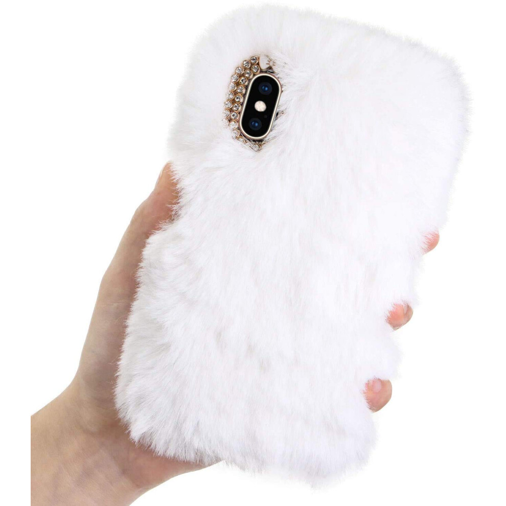 Cute Fluffy Bunny Plush Case For Iphone 16E, Soft Faux Rabbit Fur Tpu Shock Protective Cover With Diamond Bowknot Â White 9073542703952