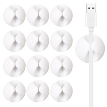 12 Pack Cable Organizer Cord Clips – Adhesive Wire Holders for Desk, Home, Office, Car – White