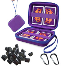 Waterproof Storage Box for UNO Cards with Removable Divider and Carabiner for Travel, Purple