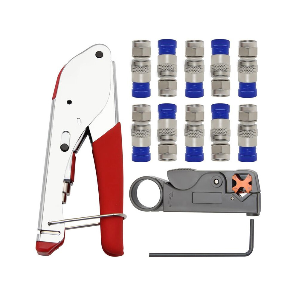 Coax Cable Crimper Kit For Rg59, Rg6, Coaxial Cable Crimper And Cable Stripper With 10Pcs F Rg6 Connectors 4713377807566