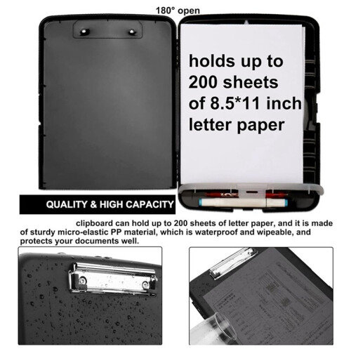 6X Clip Board Organizer Clipboards with Storage Nursing Clipboard Foldable File Folder Plastic Clipboard (Black)