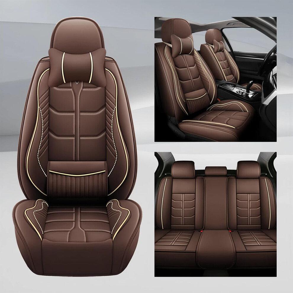 Leather Car Seat Covers For Buick Rendezvous 20022007, Waterproof Scratch Resistant Full Set With Pillows, Coffee 9073542704409