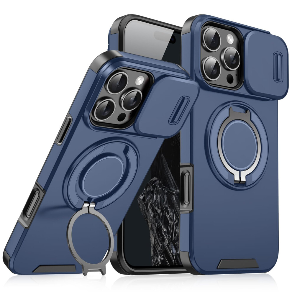 Navy Shockproof Case Cover With Slide Camera Protection And 360 Rotating Magnetic Kickstand For Iphone 13 14 Blue 9330225988694