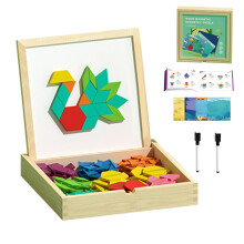 Wooden Magnetic Pattern Blocks Set with Cards, Educational Puzzle Toys for Kids Ages 48
