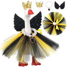 Mini Desk Goose Costume Black Gold 7 Inch Statue Outfit Set with Tutu Tiara and Necklace