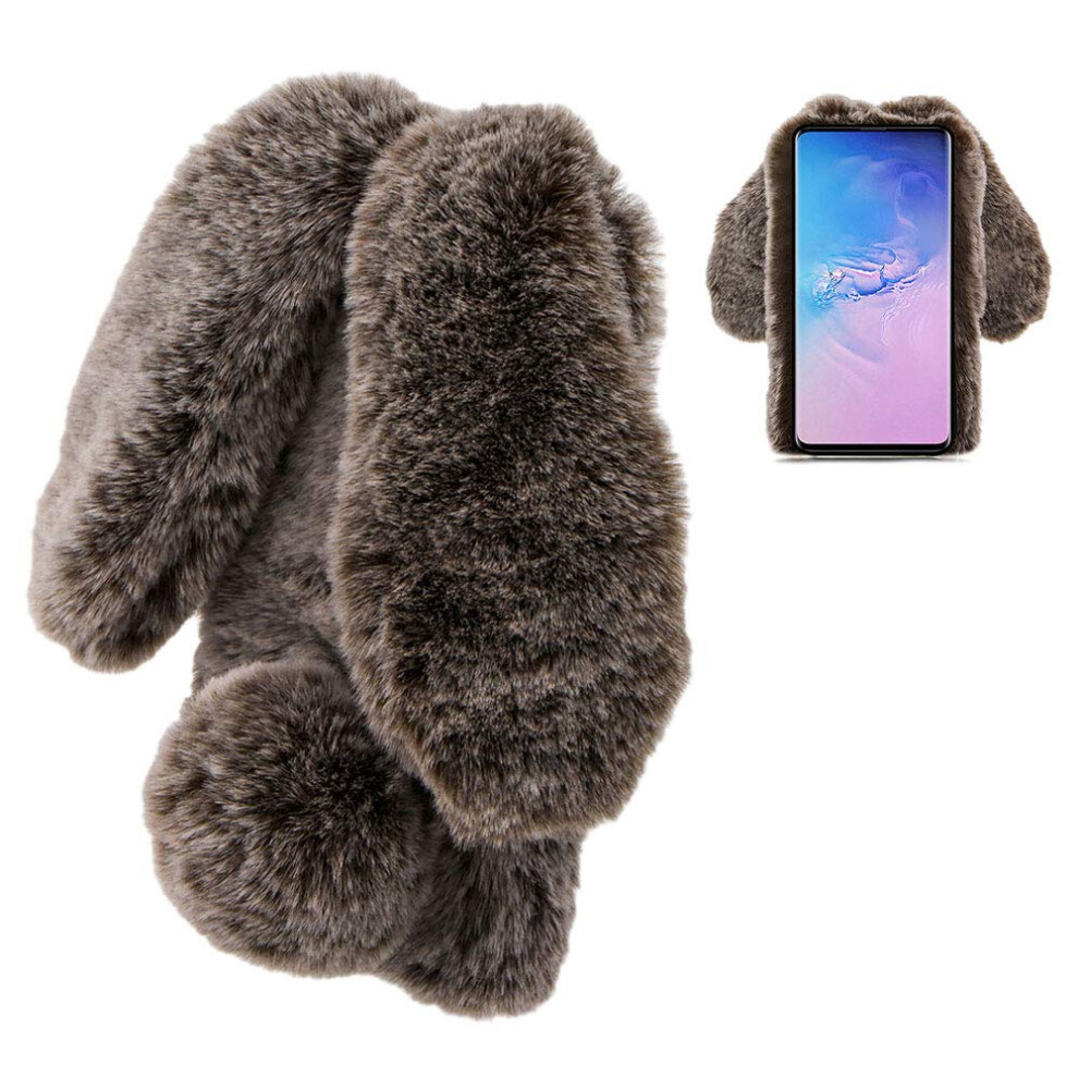 Fluffy Rabbit Phone Case For Nokia C110, Cute 3D Bunny Ears Soft Furry Plush Cover With Rhinestone Bow And ShockâAbsorbing Tpu Bumper Brown 9330225989165