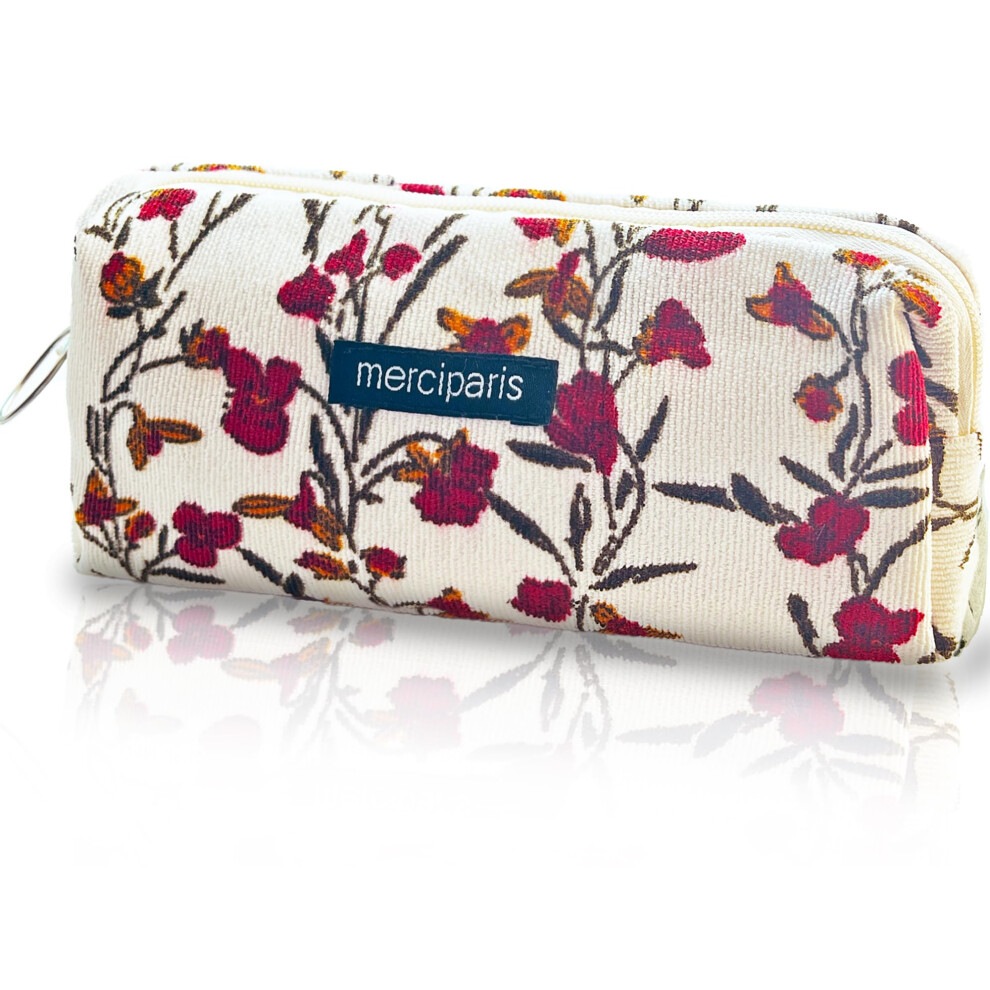 Cute Pencil Case for Girls with Bow and Flower Pattern Aesthetic Makeup Pouch Cosmetic Bag