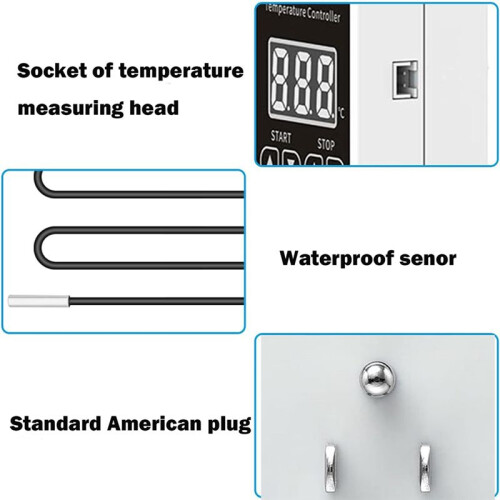Digital Thermostat Plug Socket, LCD Screen Temperature Controller with Waterproof Sensor Probe for Reptile Home US Plug 2