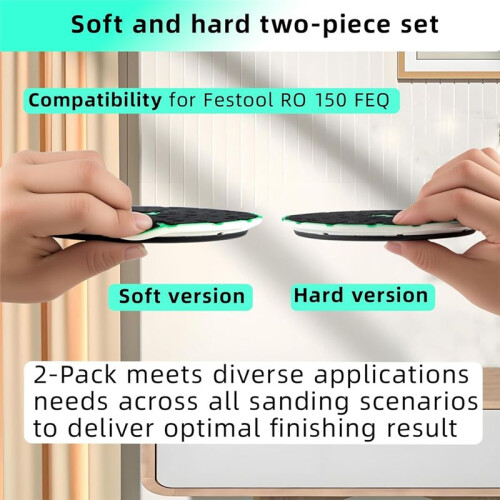 Soft Sanding Pad + Hard Sanding Pad for  RO 150 FEQ Sander, 6 Inch Back- Sanding Discs (2-Pack)