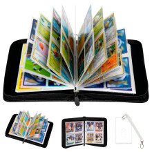 Trading Card Binder 4 Pocket 400 Capacity PU Leather Waterproof Album with Zipper Red and White