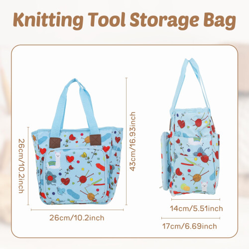 Small Blue Knitting Bag with MultiPocket Organizer for Crochet Hooks and Yarn Storage 1