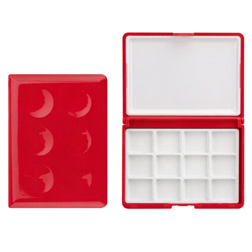 Artist Paint Container 12 Wells Plastic Paint Box For-Red 1